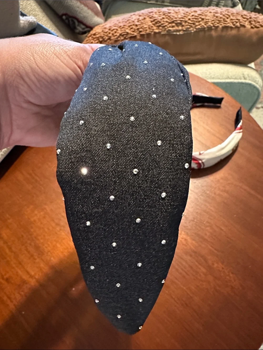 Knotted Black Rhinestone and Cream Red Pattern Headbands